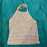 American Eagle Outfitters Tops | 3/$23 American Eagle High Halter Neck Striped Backless Lightweight Tank Top | Color: Blue/White | Size: M