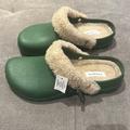 Coach Shoes | Coach Lola Fleece Line Slip-On Clogs Shoes 8 Hunter Green & Cream $150 | Color: Cream/Green | Size: 9