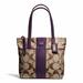 Coach Bags | Coach Signature Stripe Tote Brass/Khaki/Purple Bag | Color: Purple/Tan | Size: Os