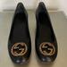 Gucci Shoes | Gucci Black Iconic Embellished Gold Gg Leather Pumps Low Heel Size 37.5 (7.5) | Color: Black | Size: 7.5