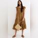 Madewell Dresses | Madewell Ruffle- Sleeve Tiered Midi Dress In Daisy Stitch. Size Large | Color: Brown/Cream | Size: L