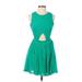 Topshop Casual Dress - A-Line Crew Neck Sleeveless: Green Print Dresses - Women's Size 4