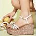 Kate Spade Shoes | Kate Spade White & Tan Eyelet Floral Laser Cut Platform Titi Sandals | Color: Tan/White | Size: 7.5