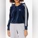 Adidas Tops | Adidas Womens 1x 20/22 Velour Cropped Hoodie Collegiate, Navy, And White Nwt | Color: Blue/White | Size: 1x