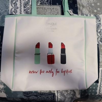 Kate Spade Bags | Clinique X Kate Spade Never Too Early For Lipstick Tote | Color: Green/White | Size: Os