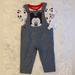 Disney Matching Sets | Disney Baby Mickey Mouse Outfit Boys Size 12 Months Two Piece Overall Shirt Set | Color: Blue/Red | Size: 12mb