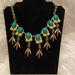 J. Crew Jewelry | J. Crew Statement Necklace Green Blue Stone W/Neon Yellow Accents Antique Gold | Color: Blue/Green | Size: Os