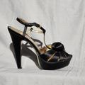 Coach Shoes | Coach Black Satin T-Strap Platform Heels, Size 8 | Color: Black | Size: 8