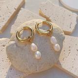 Anthropologie Jewelry | Gold And Pearl Huggie Drop Earrings | Color: Gold | Size: Os