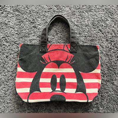 Disney Bags | Disney Store Mickey Minnie Mouse Red White Striped Denim Tote Bag - Euc! | Color: Red/White | Size: Os
