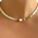 Free People Jewelry | Free People Gold Cheveron Chain Pearl Choker Necklace | Color: Gold/White | Size: Os