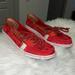 Coach Shoes | Coach Rainey Canvas Signature Top-Sider Loafer Boat Slipons Red & White Flats 7m | Color: Red/White | Size: 7