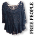 Free People Tops | Free People Black Lace Flowy Peplum 3/4 Sleeve Overlay Top Womens Size S/P | Color: Black | Size: S