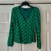 J. Crew Tops | J. Crew Peplum Long Sleeve Blouse, Green With Navy Polka Dots, Size 4 | Color: Green | Size: 4