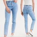 American Eagle Outfitters Jeans | American Eagle Medium Wash Denim And White Striped High Waisted Mom Jeans Size 0 | Color: Blue | Size: 30