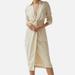 Anthropologie Dresses | Anthropologie Midi Dress Women's Size 14 Ivory Linen Knot Front, Long Sleeve | Color: Cream | Size: 14