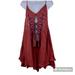 Free People Tops | Free People Top Shorts Coord Set Cut Outs Strappy Dark Red Rust Embroidered | Color: Pink/Red | Size: Xs