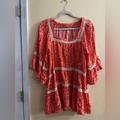 Free People Tops | Free People Orange Talk About It Tiered Tunic, Women’s M | Color: Cream/Orange | Size: M