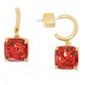 Kate Spade Jewelry | Kate Spade New York Square Glitter Stone Charm Huggie Hoop Earrings | Color: Gold/Red | Size: See Description