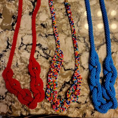 J. Crew Jewelry | J Crew Nwt Seed Bead Lot - 3 Necklaces - Red, Blue, Multicolor | Color: Blue/Red | Size: Os
