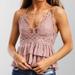 Free People Tops | Adella V-Neck Sleeveless Lace Smocked Back Cotton Blend Ruffle Layered Cami | Color: Pink | Size: S