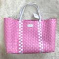 Kate Spade Bags | Kate Spade Tote Shopping Bag Weekender Beach Bag Travel Checkered Gingham Woven | Color: Pink/White | Size: Os