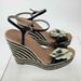 Kate Spade Shoes | Kate Spade New York Lainey Wedge Sandal Black Cream Striped Flower Espadrille 10 | Color: Black/Cream | Size: 10