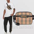 Burberry Bags | Burberry Black Leather Link 1983 Beige Canvas Equestrian Knight Check Belt Bag | Color: Brown/Cream | Size: Os