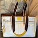 Coach Bags | Authentic Coach Satin Nylon /Leather Shoulder Bag In White, Yellow And Brown | Color: Gold/White | Size: 13"W X 9""H X 5"D