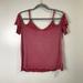 American Eagle Outfitters Tops | American Eagle Soft & Sexy T-Shirt Sz Medium M Cold Shoulder Mineral Wash Blouse | Color: Pink/Red | Size: M