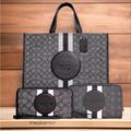 Coach Bags | Coach Dempsey Tote 40 Jacquard W/Stripe & Patch + Wallet + Cosmetic Case>Nwt | Color: Black/Gray | Size: Os