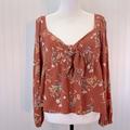 American Eagle Outfitters Tops | American Eagle Flowy Floral Crop Top Sweetheart Tie Front Soft Rust S/P/Ch | Color: Green/Orange | Size: S