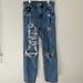 American Eagle Outfitters Jeans | American Eagle Stretch Denim High Waisted Straight Leg Jeans W/ Rips Size 4 | Color: Blue | Size: 4