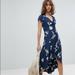 Free People Dresses | Free People Lost In You Floral High Low Button Down Midi Dress Xs | Color: Blue | Size: Xs