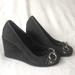 Coach Shoes | Coach Wedge Heels Black Signature Clasp Canvas Suede Like New Free Shipping! | Color: Black | Size: 6