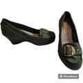 American Eagle Outfitters Shoes | American Eagle Wedge Shoes, Women 6.5, Green Suede W/Buckle, 3" Wedge, Euc | Color: Green | Size: 6.5