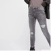 Free People Jeans | Free People Jeans 26 High Rise Skinny Gray Denim Distressed Shark Bite | Color: Black/Gray | Size: 26