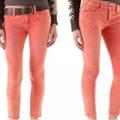 Free People Jeans | Free People Coral Velour Stretch Jeans 28 | Color: Orange/Pink | Size: 28