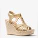 Michael Kors Shoes | Michael Michael Kors Berkley With A Linen Heel, 7.5, Gold Color, Zip Closure | Color: Gold | Size: 7.5