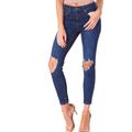 Free People Jeans | Free People Busted Knee High Rise Skinny Jeans Stretch Dark Wash | Color: Blue | Size: 28