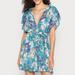 Free People Dresses | Free People Freddy Floral Print Tie Front Mini Dress In Night Combo Size L | Color: Blue/Green | Size: L