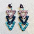 Anthropologie Jewelry | Anthropologie Beaded Multi-Color Triangle Earrings | Color: Blue/Pink/Purple | Size: Os