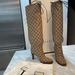 Gucci Shoes | Gucci Gg Supreme Monogram Lisa Mid Heel Knee High Boots 38.5 Beige Ebony | Color: Tan | Size: 8.5