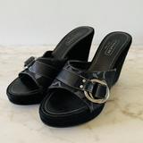 Coach Shoes | Coach Meredith Black Canvas Top Suede Wedge Heel Platform Slide Sandals - Us 7.5 | Color: Black | Size: 7.5