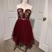 Free People Dresses | Free People Strapless Floral Embroidered Bodice Tulle Mini Boho Dress Size 8 | Color: Red | Size: 8