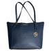 Michael Kors Bags | Michael Kors Ciara Navy Blue Saffanio Leather Two Strap Zippered Shoulder Tote | Color: Blue/Gold | Size: Os