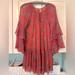 Free People Dresses | Free People Sheer Tunic Dress With Bell Sleeves And Tiered Ruffles. Sz S-M | Color: Pink | Size: S