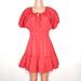 J. Crew Dresses | J. Crew Red Cinched-Waist Puff-Sleeve Dress Peasant Boho | Color: Red | Size: M