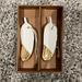 Anthropologie Accents | 2 White And Gold Ceramic Feather Boho Christmas Holiday Tree Ornaments Winter | Color: Gold/White | Size: Os