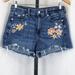 American Eagle Outfitters Shorts | American Eagle Womens Mom Denim Shorts Floral Embroidered Distressed Blue Size 4 | Color: Blue | Size: 4